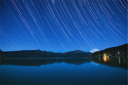 Star trail of Mount Fuji and Hakone shrine from pier at Ashinoko Lake, Hakone, Japan Stock Photo - Rights-Managed, Code: 859-08704245