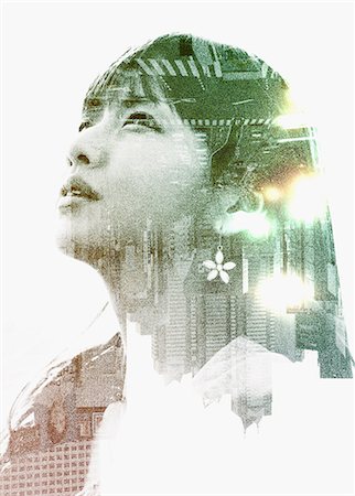 double exposure image - Multiple exposure of attractive Japanee woman and cityscape Stock Photo - Rights-Managed, Code: 859-08729665