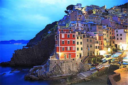 european town night - Italy, Liguria, Cinque Terre, Riomaggiore, UNESCO World Heritage Stock Photo - Rights-Managed, Code: 859-08769877