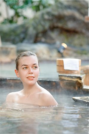 Caucasian woman bathing at traditional hot spring, Tokyo, Japan Stock Photo - Rights-Managed, Code: 859-08993809