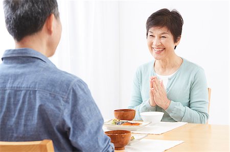 Japanese senior couple eating healty food Stock Photo - Rights-Managed, Code: 859-09155449