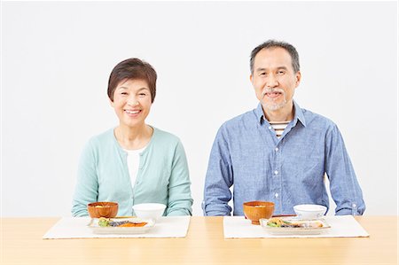 Japanese senior couple eating healty food Stock Photo - Rights-Managed, Code: 859-09155454