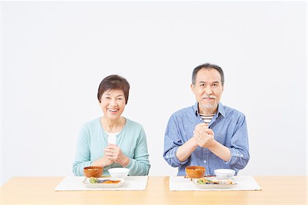 Japanese senior couple eating healty food Stock Photo - Rights-Managed, Code: 859-09155456