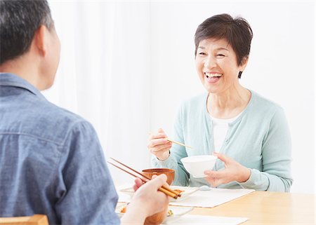 Japanese senior couple eating healty food Stock Photo - Rights-Managed, Code: 859-09155450