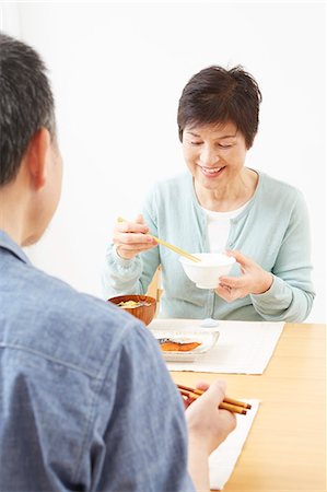 Japanese senior couple eating healty food Stock Photo - Rights-Managed, Code: 859-09155451