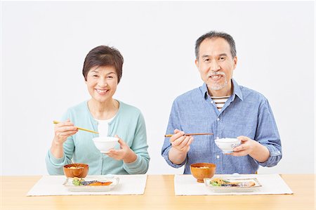 Japanese senior couple eating healty food Stock Photo - Rights-Managed, Code: 859-09155453