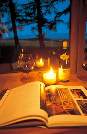 simsearch:859-03041327,k - Wine And Lit Candle On Table Stock Photo - Rights-Managed, Code: 859-03041711