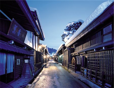 photo of snow covered road at night - Old Japanese Trail Stock Photo - Rights-Managed, Code: 859-03194242