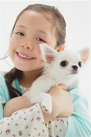 dog person white background - Chihuahua And Girl Stock Photo - Rights-Managed, Code: 859-03599517