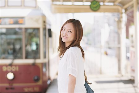 railroad station - Japanese Teenage Girl Waiting On Platform Stock Photo - Rights-Managed, Code: 859-03730593