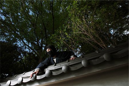 simsearch:859-03730741,k - Masked Ninja Climbing Over Wall Foto de stock - Direito Controlado, Número: 859-03730688