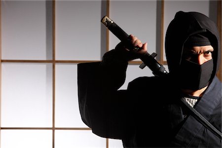 sword - Ninja With Japanese Shoji Behind Stock Photo - Rights-Managed, Code: 859-03730790