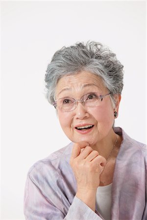 elderly portrait white background - Senior Woman Wearing Robe And Eyewear Stock Photo - Rights-Managed, Code: 859-03780031