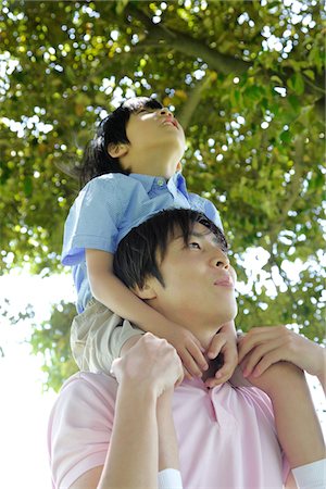 Boy Sitting on Father's Shoulders Stock Photo - Rights-Managed, Code: 859-03782326