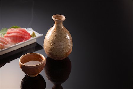 food on black - Traditional Japanese Sake Cup and Jug Stock Photo - Rights-Managed, Code: 859-03811269