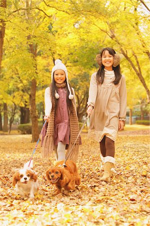Girls With Their Dogs In Autumn Foliage Stock Photo - Rights-Managed, Code: 859-03839388