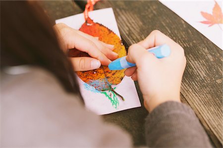 Girl Drawing With A Leaf Stock Photo - Rights-Managed, Code: 859-03839612