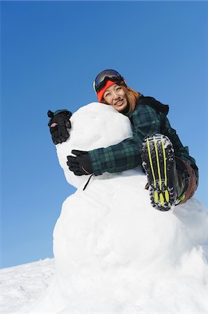Young Woman With Snowman In Snow Stock Photo - Rights-Managed, Code: 859-03840945
