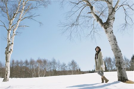 ecstatic (extreme happiness) - Teenage Girl In Snow Standing By Tree Stock Photo - Rights-Managed, Code: 859-03860659