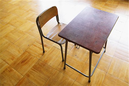 wood school desk top view