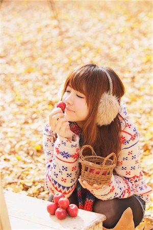 Japanese Women Smelling Red Cherry Stock Photo - Rights-Managed, Code: 859-03885429