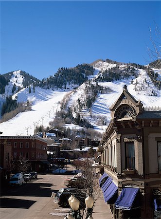 Aspen Mountain,street,old building,Aspen,Colorado,USA Foto de stock - Con derechos protegidos, Código: 851-02964088