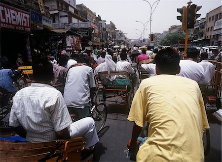 delhi - Rikschas hinunter Chandi Chowk, Old Delhi, Indien Stockbilder - Lizenzpflichtiges, Bildnummer: 851-02960315