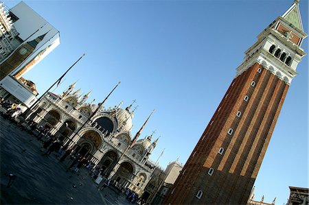 simsearch:851-02960905,k - Venice,Italy. The 99m-tall bell tower (Campanile) and the Basilica San Marco on Piazza San Marco Stock Photo - Rights-Managed, Code: 851-02960922