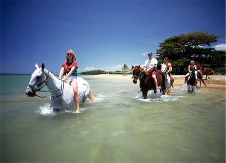 photography jamaica - Tourists horseriding in the water,Ocho Rios,Jamaica Foto de stock - Con derechos protegidos, Código: 851-02960945