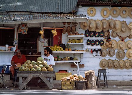 Fruit,veg and hat stall,Ocho Rios,Jamaica. Stock Photo - Rights-Managed, Code: 851-02960966