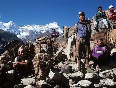 porter - Sherpas with baskets,Namche Bazaar,Solu Khumba  (Everest,) Region,Nepal Stock Photo - Rights-Managed, Code: 851-02962352