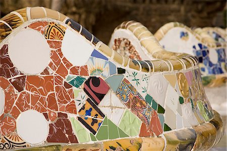 design tiles - Close up of mosaic tiles,Park Guell,Barcelona,Spain Stock Photo - Rights-Managed, Code: 851-02963054