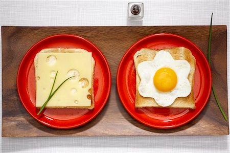 fried egg plate - Toasts with cheese and fried egg Stock Photo - Rights-Managed, Code: 853-06120521