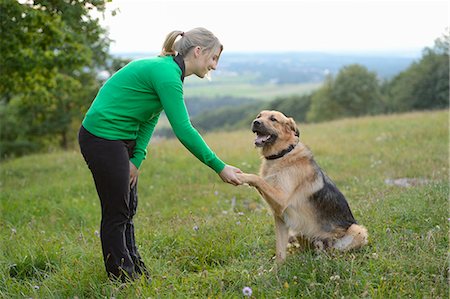 Teenage girl and dog in meadow Stock Photo - Rights-Managed, Code: 853-06306094