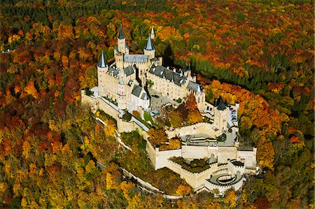 fortified castle - Hohenzollern Castle in autumn, Baden-Wuerttemberg, Germany, aerial photo Stock Photo - Rights-Managed, Code: 853-07026708