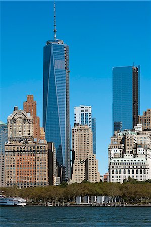 simsearch:400-05260319,k - Skyline of Manhattan mit One World Trade Center, New York, USA Stock Photo - Rights-Managed, Code: 853-07451073