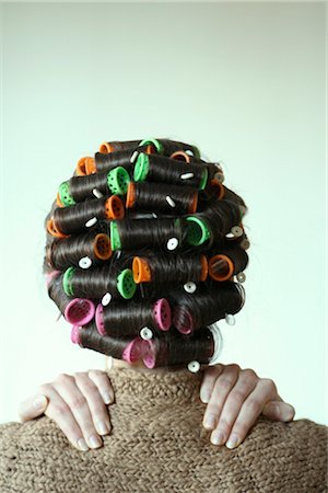 woman with curlers, back view Stock Photo - Rights-Managed, Code: 853-02914555