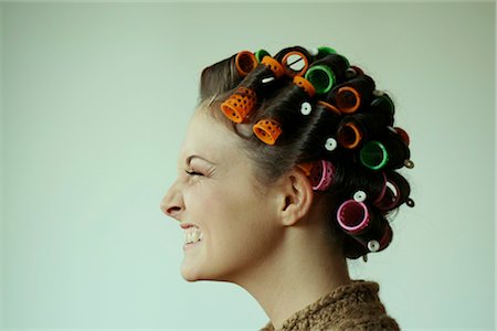 woman with curlers, profile Stock Photo - Rights-Managed, Code: 853-02914556