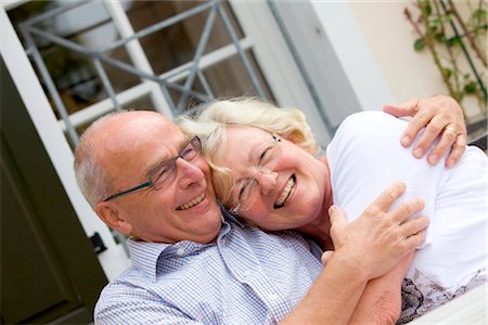 seniors embrace touching - Happy senior couple outdoors, portrait Stock Photo - Rights-Managed, Code: 853-03617041