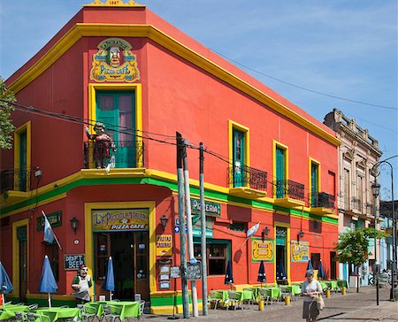 pictures of colourful buildings latin america - An old building, now a restaurant, at La Boca, which is famed for its brightly coloured building. Stock Photo - Rights-Managed, Code: 862-05996672