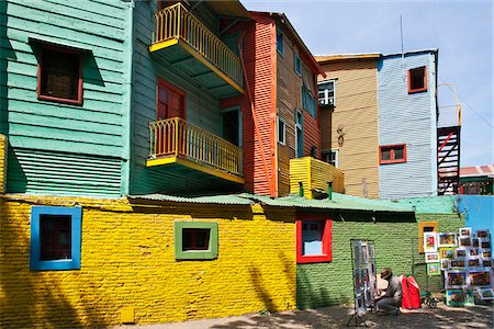 pictures of colourful buildings latin america - Brightly-coloured old wooden buildings at La Boca. Stock Photo - Rights-Managed, Code: 862-05996673