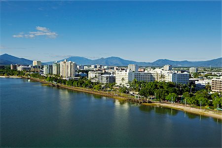 photograph of cairns city aerial - Australia, Queensland, Cairns.  Aerial view along Esplanade to city centre. Stock Photo - Rights-Managed, Code: 862-05996812