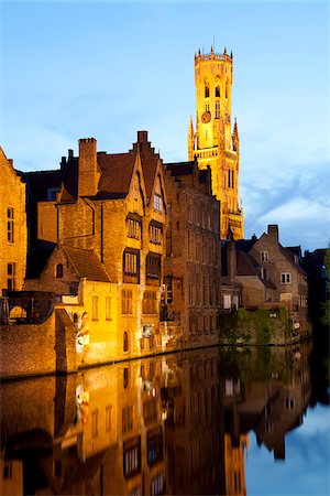 Rozenhoedkaai Quay of the rosary with Belfort tower, Bruges, Brugge, Flanders, Belgium, UNESCO World Heritage Site Stock Photo - Rights-Managed, Code: 862-05996841