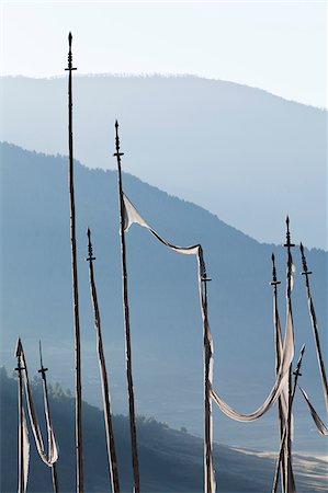 Prayer flags in Phobjikha, a glacial valley on the western slopes of the Black Mountains. The valley is a designated conservation area. Foto de stock - Con derechos protegidos, Código: 862-05996965