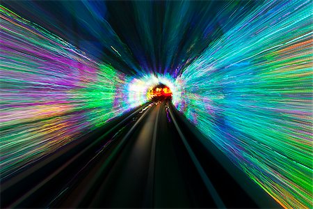 Colourful lights in the Shanghai Bund Sightseeing Tunnel,  Hongkou, Shanghai, China. Stock Photo - Rights-Managed, Code: 862-05997101