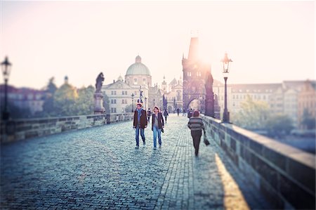 people and streetlight - Europe, Czech Republic, Central Bohemia Region, Prague. Charles Bridge. Stock Photo - Rights-Managed, Code: 862-05997423