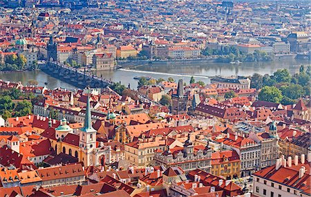 romance roof top - Europe, Czech Republic, Central Bohemia Region, Prague. Charles Bridge and Mala Strana quarter as seen from the Tower of Cathedral St Vitus Stock Photo - Rights-Managed, Code: 862-05997433