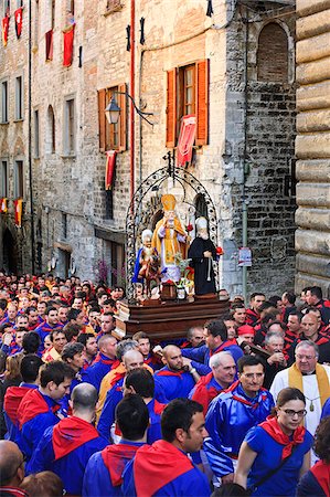 Italy, Umbria, Perugia district, Gubbio.'race of the Candles' (la corsa dei ceri) Stock Photo - Rights-Managed, Code: 862-05998200