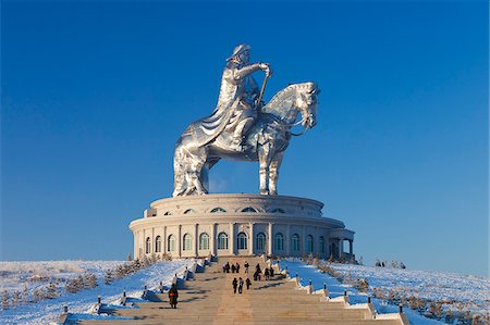 equestrian - Mongolia, Tov Province, Tsonjin Boldog. A 40m tall statue of Genghis Khan on horseback stands on top of The Genghis Khan Statue Complex and Museum. Stock Photo - Rights-Managed, Code: 862-05998617