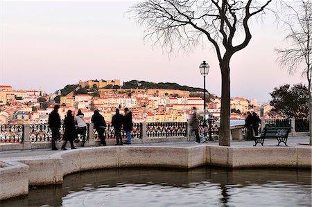 romantic lookout - Sao Pedro de Alcantara belvedere, one of the best view points of the old city of Lisbon. Portugal Stock Photo - Rights-Managed, Code: 862-05998967